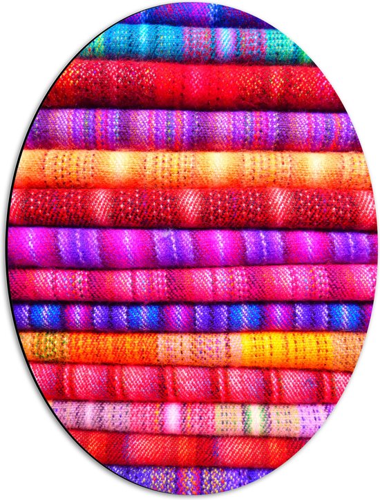 Dibond Ovaal - Verschillende Kleuren Lappen Stof - 42x56 cm Foto op Ovaal (Met Ophangsysteem)