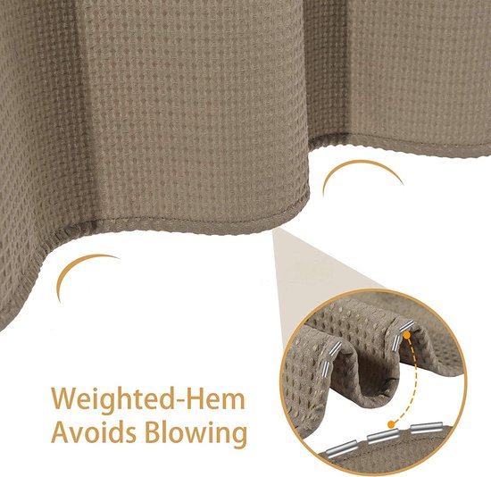 Wafelstofdouchegordijn met metalen douchegordijnringen, stof, textiel