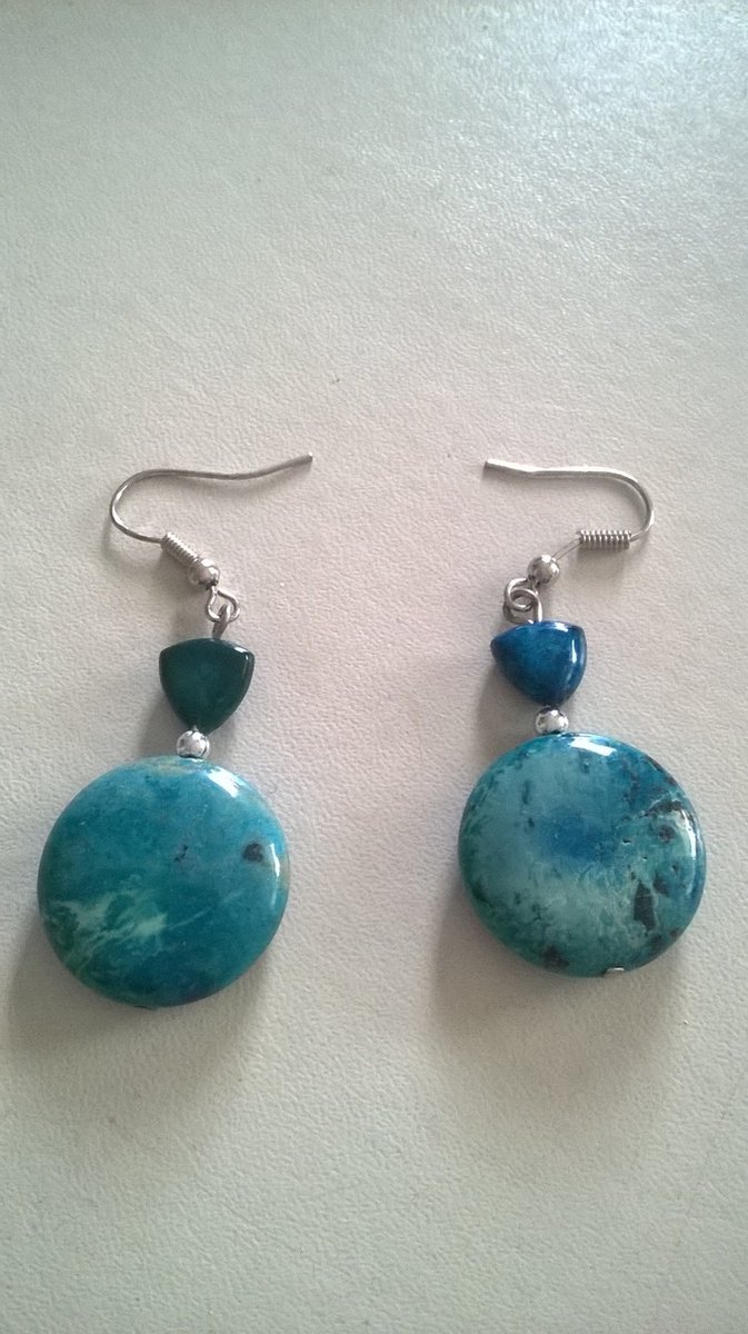Gemstones-silver natuursteen oorhangers oceaanblauwe jaspis oorbellen 3 cm lang, 8 g
