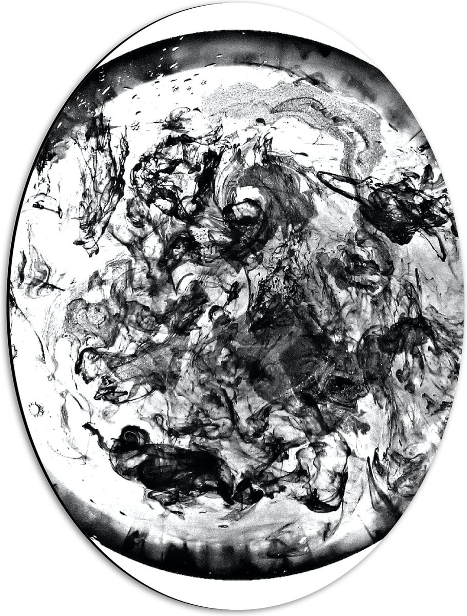 Dibond Ovaal - Witte Cirkel met Zwarte Verf erin - 42x56 cm Foto op Ovaal (Met Ophangsysteem)