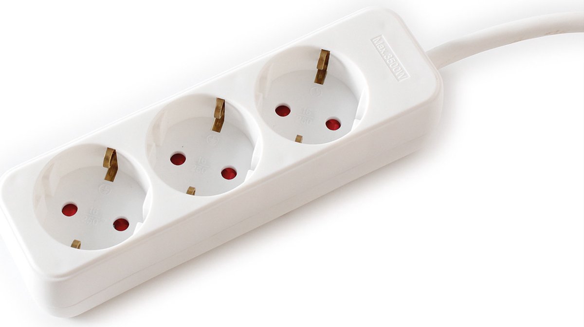 VALUE 3-voudige stekkerdoos zonder schakelaar, wit, 1,5 m