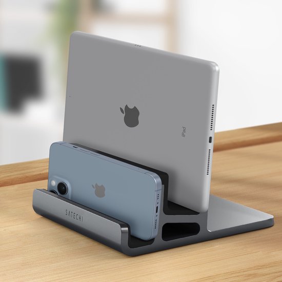 Aluminium Dubbele Verticale Laptopstandaard Dockhouder, Ondersteunt 2