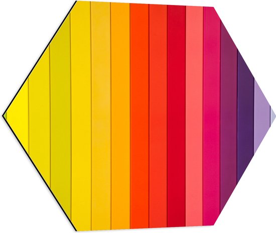 Dibond Hexagon - Strepen in Regenboog Kleur - 60x52.2 cm Foto op Hexagon (Met Ophangsysteem)