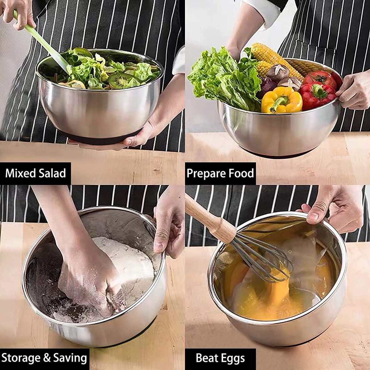 Mixing Bowls With Airtight Lids, 6 Piece Stainless Steel Metal Bowls By Umite  Chef, Measurement Marks & Colorful Non-Slip Bottoms Size 7, 3.5, 2.5,  2.0,1.5, 1Qt, Great For Mixing & Serving 