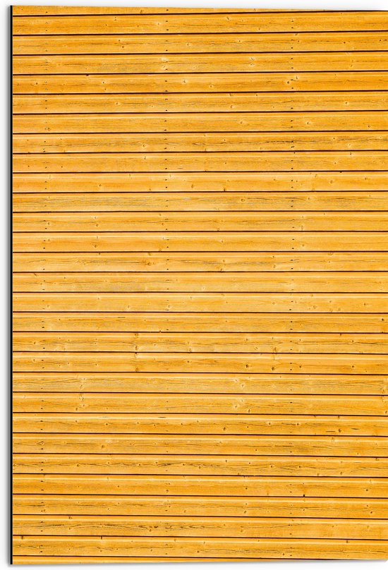 Dibond - Gele Houten Planken op een Rijtje - 50x75 cm Foto op Aluminium (Met Ophangsysteem)