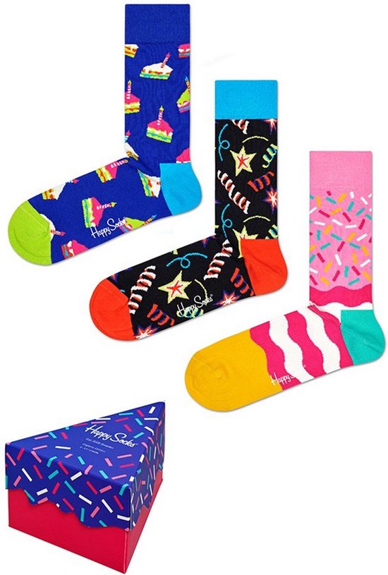 Happy Socks Happy Socks Happy Birthday Playing Gift Box (3-pack) - unisex sokken - unisex sokken - Unisex - Maat: 36-40
