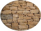 Dibond Ovaal - Muur van Opgestapelde Beige Stenen - 108x81 cm Foto op Ovaal (Met Ophangsysteem)