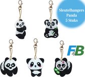 F4B Panda Sleutelhanger Diamond Painting | Dubbelzijdig | 5 Stuks | Reuzenpanda | Pakket Volwassenen | Accessoires | Pakket Volledig