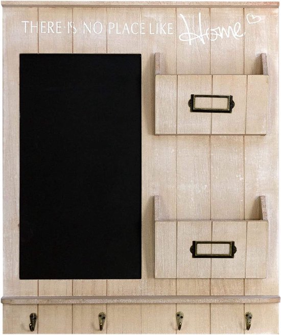 Wandorganizer - memobord met krijtbord, toetsenbord en 2 houten vakken, 61x50x6cm, houten wandkast