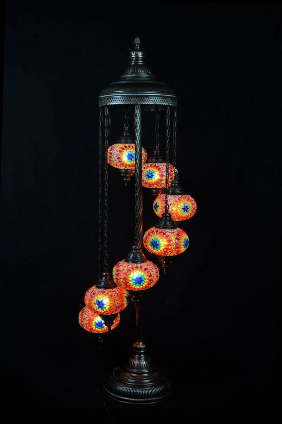 Turkse Lamp Vloerlamp Mozaïek Marokkaanse Oosters Handgemaakt Multicolour ster 7 bollen