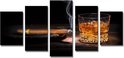 Schilderij - Whiskey en Sigaar, Zwart/Bruin, 200X100cm, 5luik Image