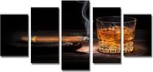 Schilderij - Whiskey en Sigaar, Zwart/Bruin, 200X100cm, 5luik