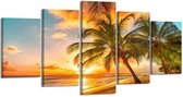Schilderij - Palmboom Strand, multi-gekleurd, 200X100cm, 5luik