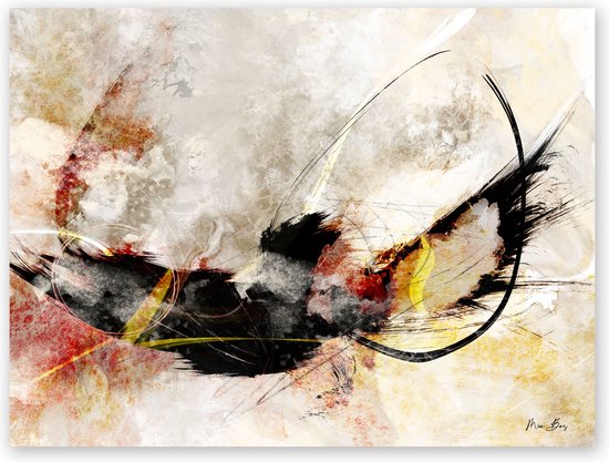 Dibond - Reproduction / Oeuvre / Art / Abstrait / - Wit / noir / marron / beige / crème - 120 x 180 cm