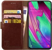 Rosso Element Book Case Wallet Hoesje Geschikt voor Samsung Galaxy A40 | Portemonnee | 3 Pasjes | Magneetsluiting | Stand Functie | Bruin