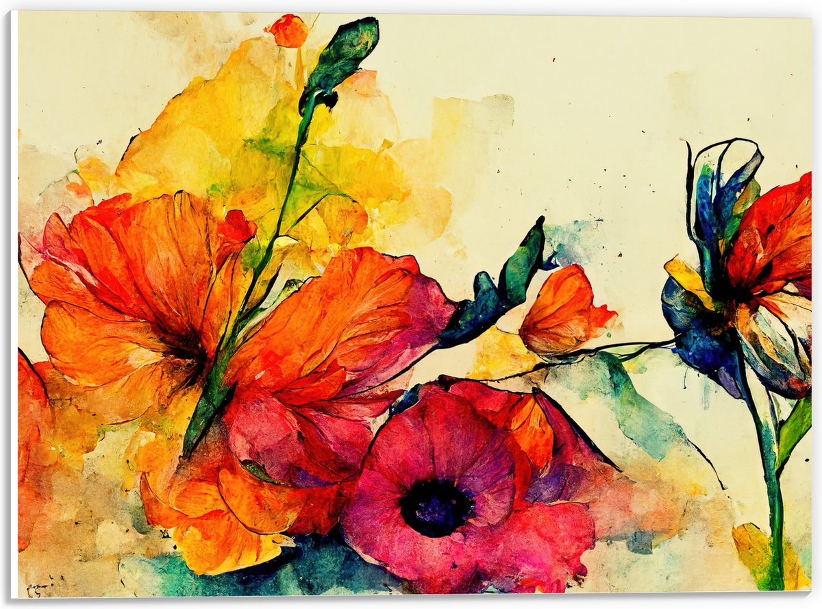 PVC Schuimplaat- Abstracte Bloemen in Verschillende Kleuren van Waterverf - 40x30 cm Foto op PVC Schuimplaat