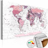 Afbeelding op kurk - Roze Grenzen, Wereldkaart,1luik