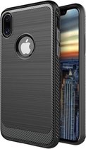 Apple iPhone X - Robuust Geborsteld TPU Hoesje Zwart