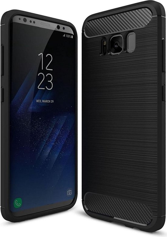 Geborsteld TPU Hoesje Geschikt voor Samsung Galaxy S8 Plus | Beschermhoes | Back Cover | Flexibel TPU | Stijlvol Carbon | Dun | Zwart