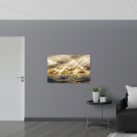 Poster Glanzend – Abstract Schilderij van Wolken Drijvend in de Zee - 105x70 cm Foto op Posterpapier met Glanzende Afwerking