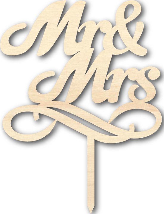 Houten caketopper / taarttopper - Mr & Mrs 5 - Taart / Cake topper op bestelling gemaakt