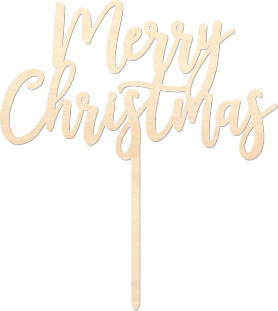 Houten caketopper / taarttopper - Merry Christmas - Taart / Cake topper op bestelling gemaakt
