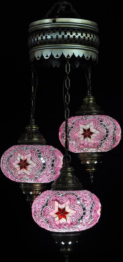 Turkse Lamp Hanglamp Mozaïek Marokkaanse Oosters Handgemaakt Kroonluchter Paars 3 bollen