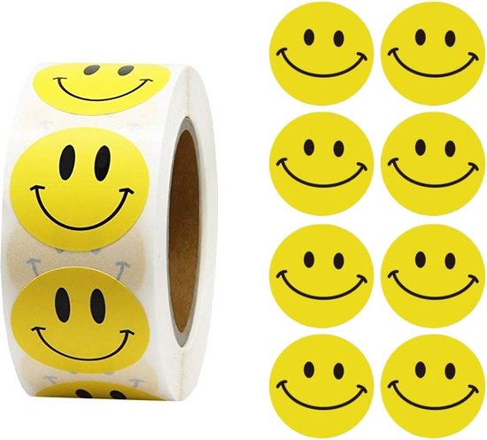 Fako Bijoux® - 500 Stickers Op Rol - 2.5cm - Emoji / Smiley Geel - Beloningsstickers - Stickers Kinderen - Sluitsticker - Sluitzegel - 25mm - 500 Stuks