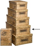 5Five Opbergdoos/box - 2x - houtkleur - L44 x B31 x H15 cm - Stevig karton - Woodybox