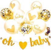10-delige ballon en slinger set Oh Baby goud met wit - baby - babyshower - genderreveal - ballon - slinger - goud - decoratie - geboorte