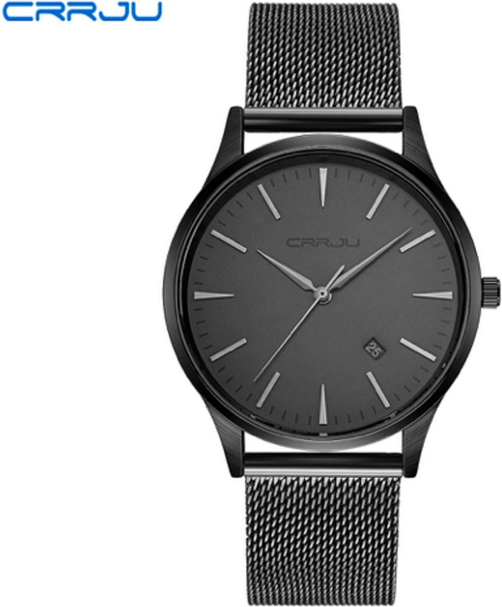 CRRJU Horloge Ø 37 mm - Zwart-Zwart - Inclusief horlogedoosje