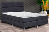 Boxspring antracite hoofdboord met vakken 140x220cm luxe topper 3D 10cm hr40 zomer en winterkant.