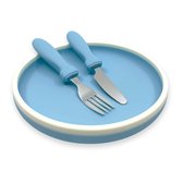Smikkels - Siliconen bordje met mes en vork - Veilig Kinderservies - kinderbordje - kinderbestek - Duurzaam - Kleuter - Peuter - Blauw