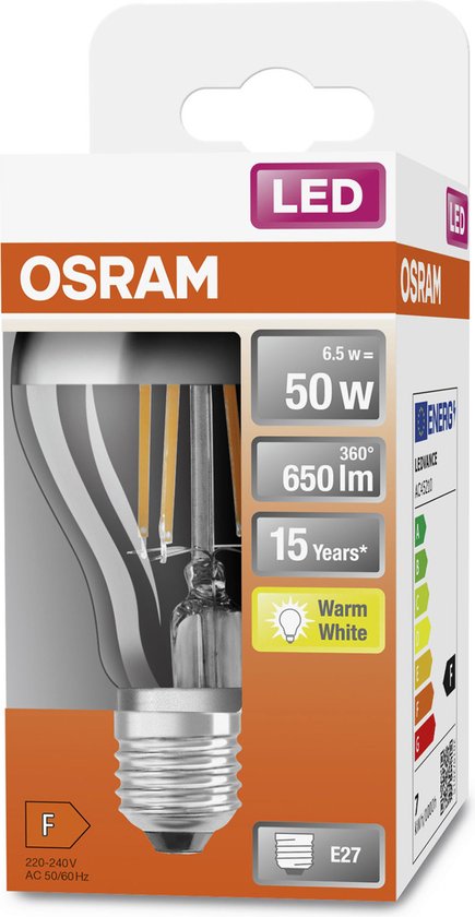 OSRAM 4058075427860 LED-lamp Energielabel F (A - G) E27 Peer 6.5 W = 50 W Warmwit (Ø x l) 60 mm x 105 mm 1 stuk(s)