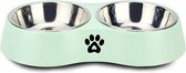 Max4You - Voerbak Kat - Katten Voerbak - Voerbakjes Kat - Dubbele Voerbak Kat - Voerbak met Pootdesign - Licht Groen