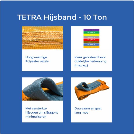 Oranje hijsband met blauwe lussen, kleur gecodeerd, van polyester vezels