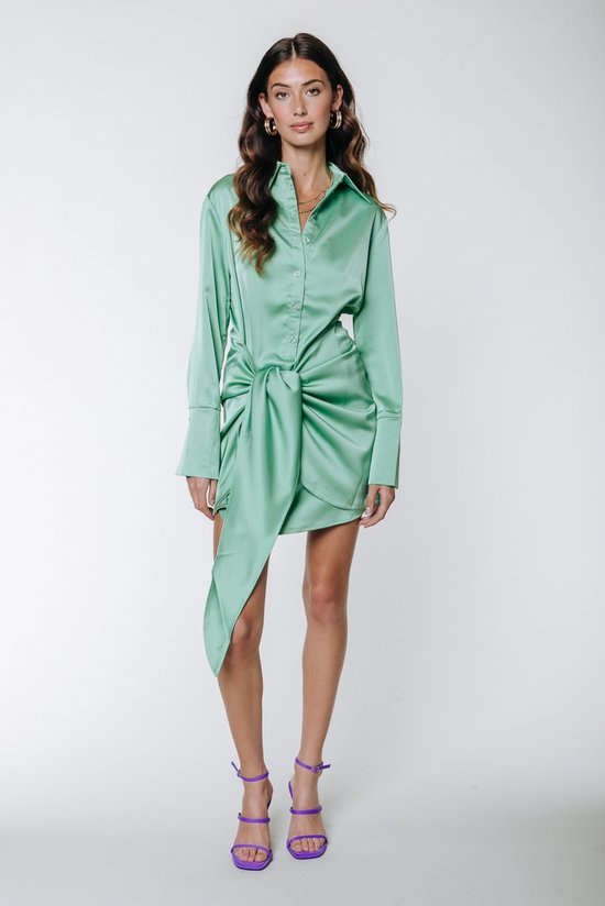 Colourful Rebel Mette Uni Satin Knotted Shirt Dress - XS