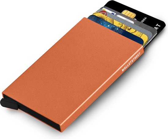 Walletstreet Uitschuifbare Pasjeshouder - Walletstreet Aluminium Creditcardhouder Card Protector Anti-Skim/ RFID Card Protector 7 Pasjes – Oranje/Orange