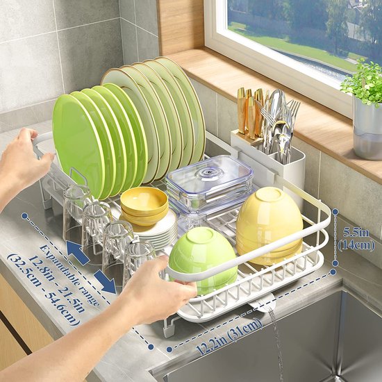 Égouttoir à vaisselle extensible (12,5"-21,5 pouces) avec porte-ustensiles,...  | bol.com