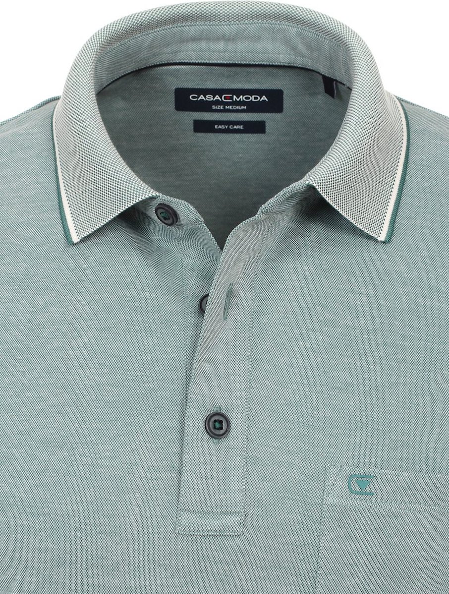 Poloshirt Met Borstzakje 3 Knoops Turquoise Casa Moda - M