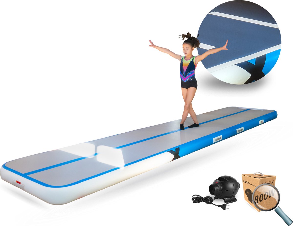 YouAre AirTrack Pro 4.0 | 5 meter — 20cm dik | incl. 800 Watt STERKE miniblower | Turnmat | Gymnastiek | Gymmat | Speelmat | Yogamat | Opblaasbaar | Waterproof | 5m Gym fitness mat opblaasbaar met elektrische lucht-pomp
