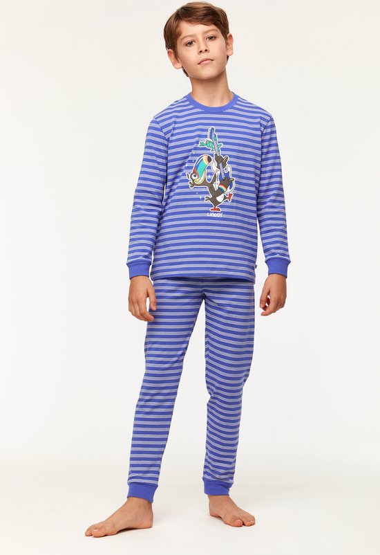 Woody pyjama jongens/heren - blauw gestreept - toekan - 231-1-PLC-Z/915 - 152 | bol.com