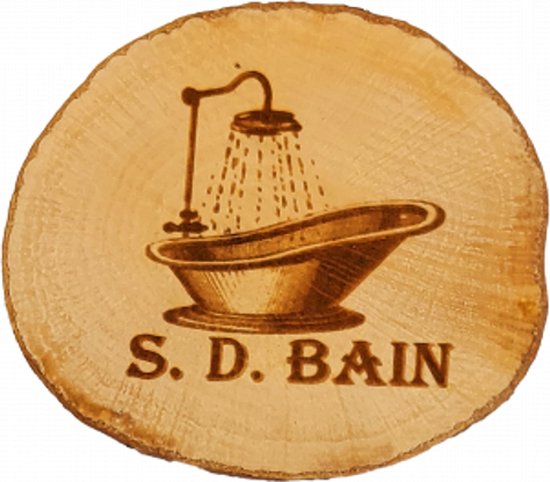 Plaque de porte salle de bain en bois avec logo douche gravé