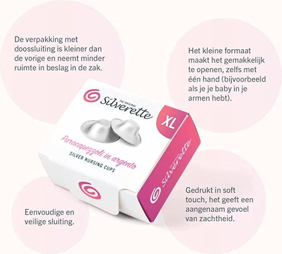 Silverette - zilveren tepelkapjes - maat XL - 925 Zilver - tepelbescherming - nursing cups van Silverette® — afbeelding 2