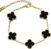 EHHbeauty - Luxe armband - Goudkleurige klaver armband -Zwarte klaver 5 stuks -Lucky bracelet