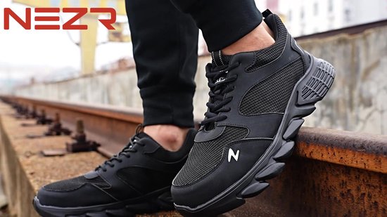 KOIFISH Veiligheidsschoenen Heren Dames Hoog Lichtgewicht Werkschoenen met Stalen Neus Antislip Sportieve veiligheidslaarzen Ademend C28/Zwart39