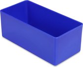 Sorteerbakje, materiaalbakje, inzetbakje, onderdelenbakje. 9,9 x 4,9 x 4,0 cm (LxBxH). Kleur is blauw. Verpakt per 5 stuks!