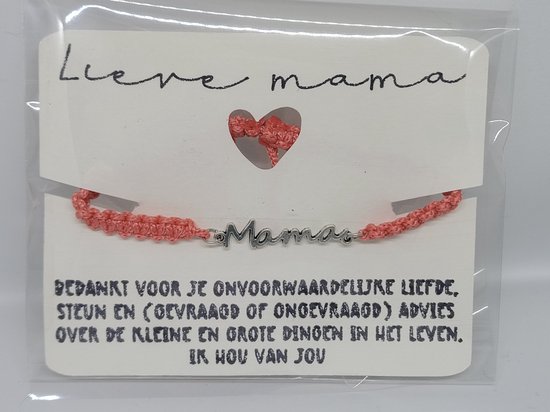 Mama armband - zalmroze - moeder cadeau - incl kaartje