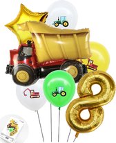 Cijfer Ballon Nummer 8 - Trucker - Vrachtwagen set Ballonnen Feestdecoratie - Snoes - Helium Ballon - Boeket