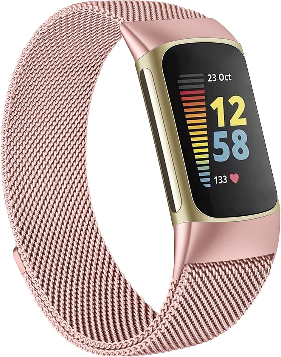 YPCd® Bandje geschikt voor Fitbit Charge 5 - Roze - Milanees RVS - Large